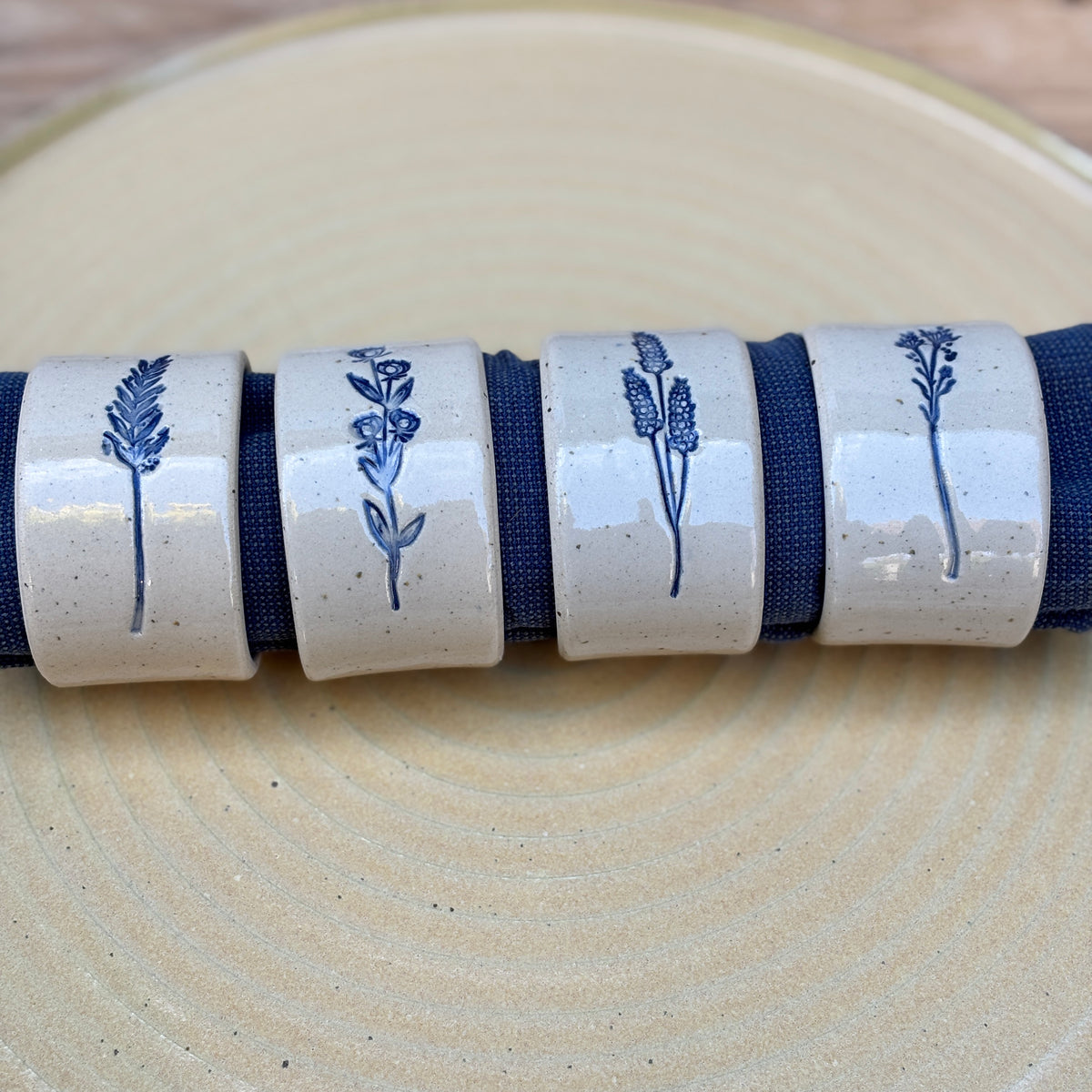 PRE-ORDER Servetring set van 4 - Botanicals blauw